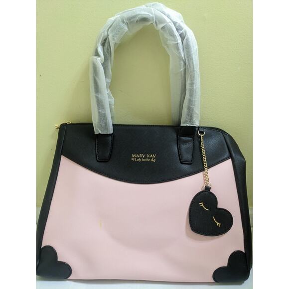 RARE Mary Kay Loly In The Sky Heart Print Colorblock Pink/Black Shoulder Purse - Picture 1 of 6